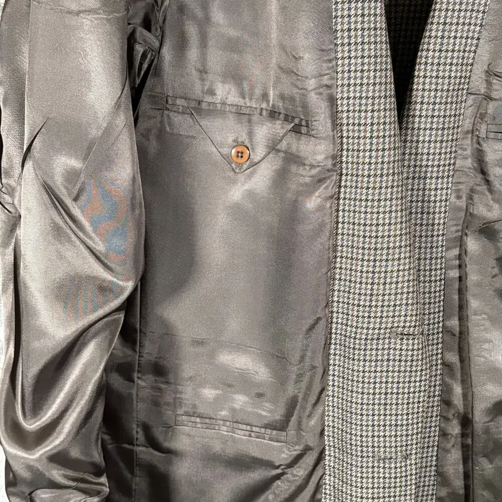 Oscar De La Renta Menswear‎ Blazer 2 Button 42L Tan Wool Houndstooth Office Work
